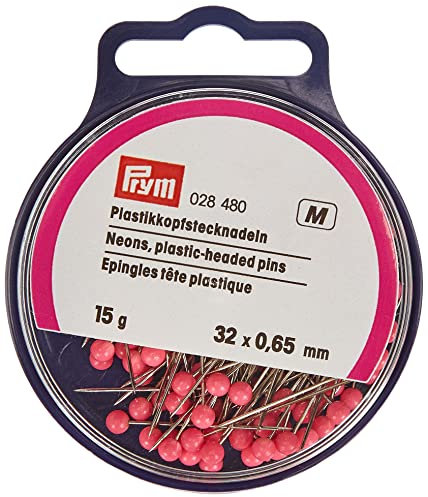 Prym 028480 Plastikkopfstecknadeln, 0,65 x 32mm, neon