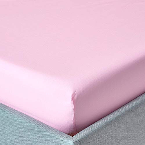 HOMESCAPES Drap Housse 140x190 cm, Bonnet 46 cm et Jupe élastique, 100% Coton égyptien 200 Fils, Coloris Rose