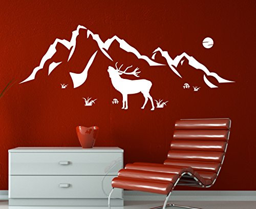 Original nur bei rs-interhandel® beliebtes Wandtattoo ** Hirsch Berge ** /516 / Größe ca.100cm x40cm
