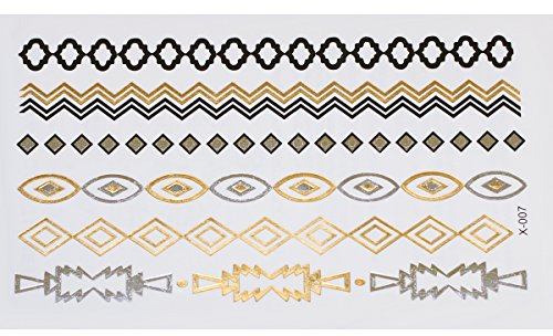 Gold Silver | Mettalic Jewelry Flash Tattoo stickers X-007, 15x9cm