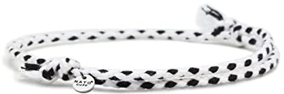 Nato Cuff - Geflochtenes Baumwollarmband - Handgefertigt in Frankreich - Edelstahlmedaille 316L - Herren Damen Verstellbares Juwel (Schwarz-Weiss)