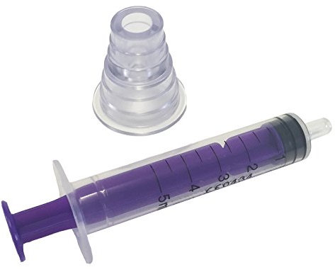Qualicare 50 X 5 ml Oral Enternal Medicine Baby Elderly Dosage Non-Sterile Latex Free Disposable Purple Syringes With Bottle Adapter