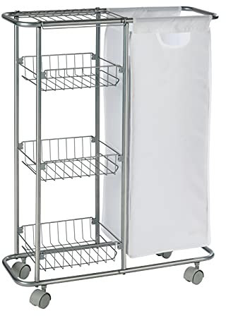 WENKO 12100100 Carello Slim - 3 ripiani, 28 L, Metallo patinato, 20 x 80 x 58 cm, Grigio