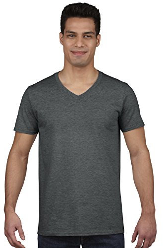Gildan Men's Soft Style V-Neck T-Shirt, Grey (Dark Heather), X-Large