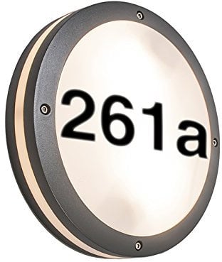 Qazqa - Modern Außen Wandleuchte anthrazit mit Hausnummer IP54 - Glow I Außenbeleuchtung - Aluminium Rund - LED geeignet E27