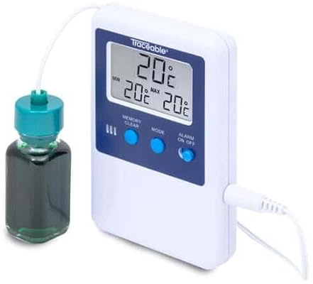 Traceable Termómetro digital para nevera y congelador con calibración, 1 sonda de botella