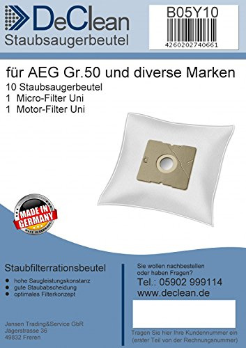 10 Staubsaugerbeutel kompatibel mit Privileg 236896 Saugertüten | DeClean Staubsaugerbeutel - 10er Pack Mikrovlies Filterbeutel, inklusive Motorfilter und Microfilter zum Zuschneiden