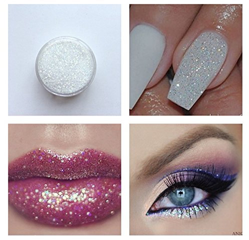 Iridescent Micro glitter White Sparkle Shimmer Effect Dust Powder Nail Art Manicure Pedicure Lips Eyeshadow 5ml Pot