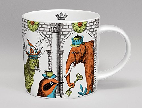 Menagerie Large White Bone China Mug with Elephant - Made in Stoke on Trent, England
