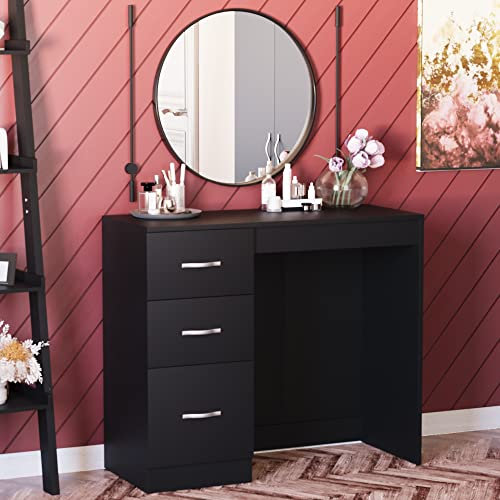 Vida Designs 3 Drawer Dressing Table Makeup Desk Riano Bedroom Furniture (Black)