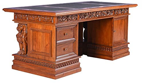 Schreibtisch XXL Chefschreibtisch Kontor Schreibtisch Mahagoni Massivholz Löwen mar142 Palazzo Exklusiv