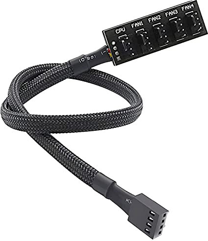ThreeBulls PWM Fan Hub, PC CPU Cooling Extension Cable Hub Splitter Adapter Sleeved Case for 12V Desktop Computer Cooler Fans 1 to 5 Way (15.7 Inch)