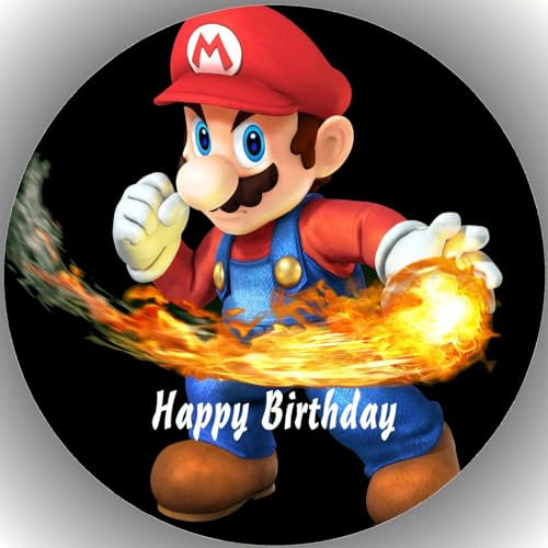 VSW Super Mario Fondant Tortenbild, Essbares Foto für Torten, Tortenbild, Tortenaufleger Ø 20cm, Weiß, 1 Stück, Nintendo, CAKE_TOPPER, Tortenaufleger, Geburtstag, Feier, Weiß