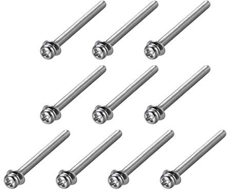 sourcing map M3 x 50mm 304 Stainless Steel Phillips Pan Head Machine Screws Bolts Combine with Spring Washer and Plain Washers 10pcs