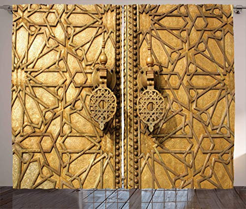 ABAKUHAUS marokkanisch Rustikaler Vorhang, Marrakesch Königspalast, Wohnzimmer Universalband Gardinen mit Schlaufen und Haken, 280 x 225 cm, Hellbraun