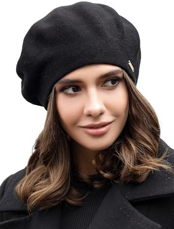 Braxton Schwarze Baskenmütze – warm gefütterte Wollmütze Angora-Strickmütze – französische Paris-Mütze für Damen, Schwarz, Einheitsgröße