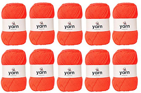 Korbond DK Yarn 10x100g 2900m, Knitting & Crochet, Bright Coral | Bright Coral | 10 x 100g Balls | Approx. 2,900m Total | 100% Acrylic