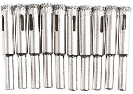 Mdurian Broca de diamante, 10piezas 12mm Juego de Taladro Diamante brocas de sierra de agujero Acero al carbono para azulejos de vidrio Cerámica Corte de mármol