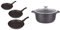 Kamberg 0008019 Manche Amovible, Fonte d'Aluminium, Revêtement type pierre, Tous feux dont induction, Sans PFOA, Poêles 20 / 24 / 28 cm, Lot de 3 & Faitout 28 cm - Couvercle en verre