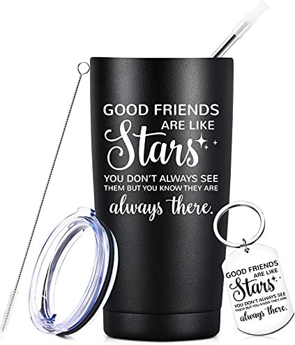SMITWORLD Good Friends Are Like Stars, cadeau de Noël pour femme, amie, homme, maman, sœur, Sometimes She is Alone, This is Her Reminder, joli gobelet de 591 ml avec porte-clés