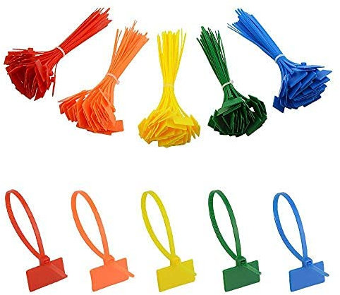 BGTXINGI 150Pcs 5 Colors Flexible Nylon Cable Marker Tie Label Hanging Strap Wire Tag Strap Self-Locking Cable Tie Rope for Home and Office Use