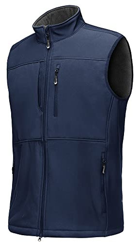 33,000ft Mens Softshell Gilet Activewear Vests Windproof Fleece Lined Outerwear Zipped Pockets Sleeveless Softshell Jacket for Leisure, Golf, Travelling Blue L