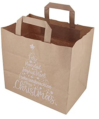 BIOZOYG Papiertragetaschen mit Flachhenkel 80g 26+17x25cm 'X-Mas' I feste Papier Tüten Kraftpapier I Geschenktüten groß Give Aways Party Tüten I Papierbeutel Blockboden 250 Papiertaschen weiß