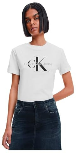 Calvin Klein Damen T-Shirt Kurzarm Core Monologo Rundhalsausschnitt, Weiß (Bright White), S