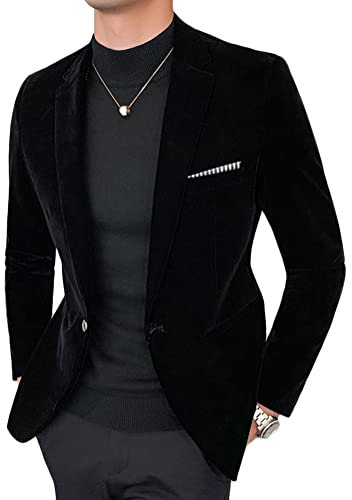 ORANDESIGNE Herren Sakko Samt Blazer Slim Fit Männer Blazer Modern Freizeit Leichte Jacket Anzugjacke Eine Knopf Sakko für Business Frühling und Herbst A Schwarz L