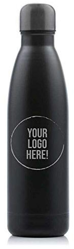Personalised Black Thermo Vacuum Drinking Bottle - Engraved with Any Custom Logo