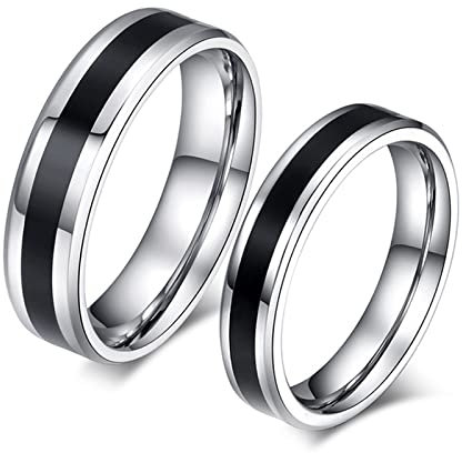 Partnerringe Titan Rosegold, Partner Ringe Set Schwarz 6MM 4MM Poliert Kein Stein Partnerringe Verlobung Damen Gr. 60 (19.1) & Herren Gr. 62 (19.7)