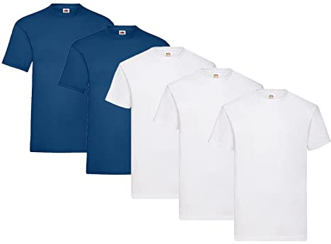 Fruit of the Loom Men's T-Shirt, 3 x White + 2 x Navy Blue + 1 x Hl Purchase Block, 3XL