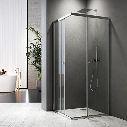 Duschkabine Eckdusche 80x90x185cm, Duschkabine Schiebetür Eckeinstieg mit Schiebetüren 6mm ESG Sicherheitsglas Duschkabine Duschwand Höhe: 185cm Duschabtrennung Schiebetür
