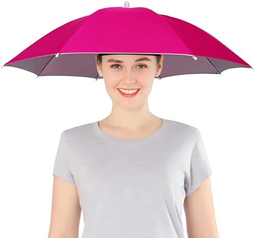 massmall Regenschirm-Hut, 68,6 cm, UV-Schutz, Regenschirm, Hüte für Damen und Herren, freihändig, Rosenrot, 1 Stück