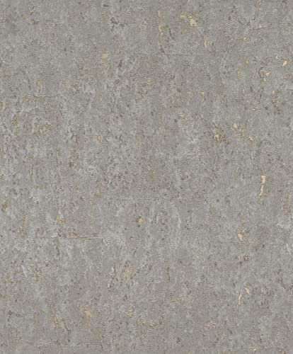 Rasch Tapete 538335 - Grau-Goldene Vliestapete mit Kork-Optik im industriellen Design aus der Kollektion Curiosity - 10,05m x 0,53m (LxB)