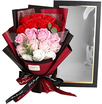 Facynde Seife Blumenstrauß | Künstlicher Blumenstrauß Seife Blume | Dekorativer Seifenblumenstrauß aus duftenden Rosenblättern mit schwachem Duft als Muttertagsgeschenk