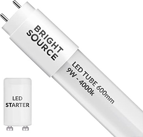 Bright Source 2ft (589mm) 9w LED T8 Tube, 900lm, 4000K Cool White, Replacement for 18w T8 Fluorescent, Starter Included - Direct Mains or for use with Switch Start Fitting with Magnetic Ballast