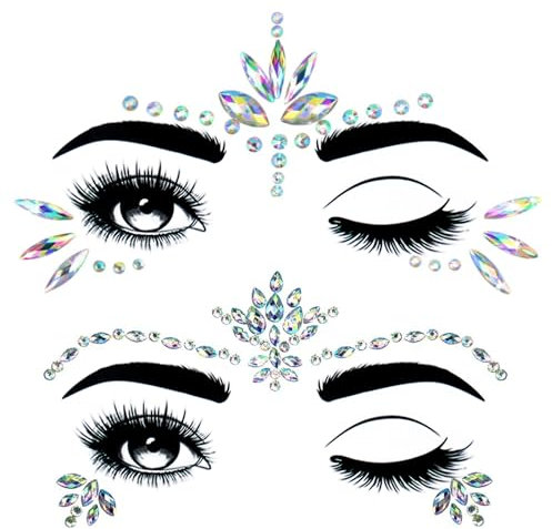 2 Sheets Face Gems,Festival Face Gems,Stick On Face Gems,Stick On Pearls Hair Gems,Pearl Rhinestones Stickers For Face,Nail,Eye,Makeup,Nail Hair(Style 1)
