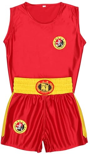 Amur Leopard Enfant Uniforme de Boxe Garçon Fille Costume d'Arts Martiaux Vêtements de Combat Costume de Boxe pour Entraînement Performance, Rouge, 170/14-15 Ans