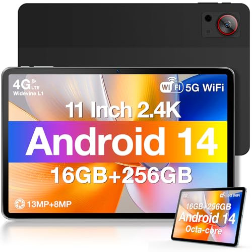 DOOGEE T30S 2024 Newest 11'' Android 14 Tablet - 16GB+256GB/1TB, 2.4K Display, 8580mAh Battery, 4G-LTE, Bluetooth 5.0, 13MP+8MP Camera, GPS, Type-C, Metal Body - Black