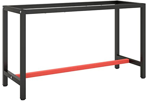 Homgoday Möbelrahmen, Werkbank, Schwarz und Rot, matt, 140 x 50 x 79 cm, Metall, Werkbank für Garage, Werkstatt