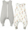 WYTbaby Schlafsack mit Füßen 1.0 Tog 2er Pack Baby Schlafsack 100% Baumwolle Ärmellose Ganzjahres Schlafsack mit Beinen für Jungen Und Mädchen,Fantasy Bär + Grau 90 cm (2er Pack)