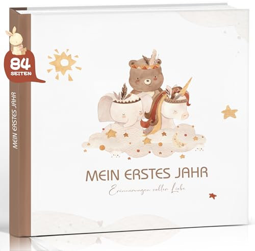 Mein erstes Jahr Babyalbum, Hochwertig Babytagebuch boho Baby Erinnerungsbuch für das erste Lebensjahr, Fotobuch Babygeschenk sinnvolle Geschenke für Geburt Mädchen &Junge & werdende Mütter Hardcover