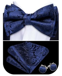 Barry.Wang Mens White Bow Tie Paisley Silk Pre-Tied Bowtie Pocket Square Cufflinks Set Formal Wedding Prom Party Tuxedo