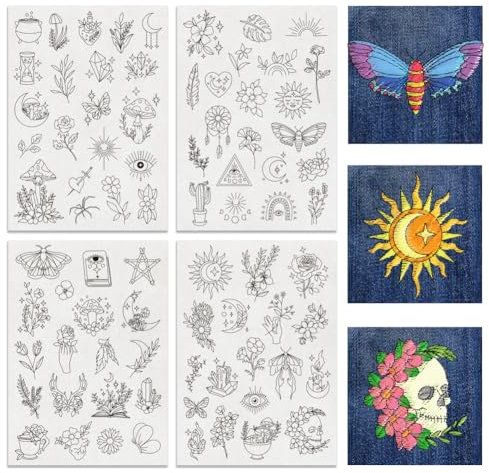 BENECREAT 4 Blatt 79 STK Magisches Thema Wasserlösliche Handnähstabilisatoren, Stickvlies Zum Abreißen, Boho-Blumenblätter, Schnitzt, Hemden, Mäntel, Taschen, Handtücher