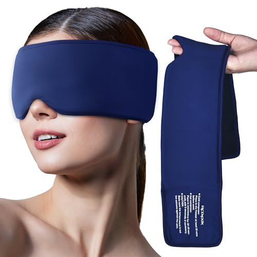 FACEMOON Migraines Relief Cooling Eye Mask: FSA/HSA Eligible - Cold Compress Ice Pack for Puffy Eyes Headache Stye Sinus Therapy - Large Soft Thick Gel Long Lasting Comfort Reusable Flex Blue