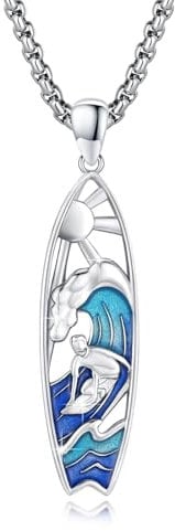 YueYuan Surfer Halskette Herren 925 Sterling Silber Surfboard Anhänger Halskette Ozean Thema Schmuck Weihnachten Halloween Ostern Vatertag Valentinstag Geburtstag Schmuck Geschenke für Herren