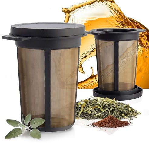 Finum BREWING BASKET L Teesieb Für Losen Tee, Edelstahl Teefilter mit Abtropfschale, Dauerfilter für Tee und Kaffee, Größe L, schwarz (4)