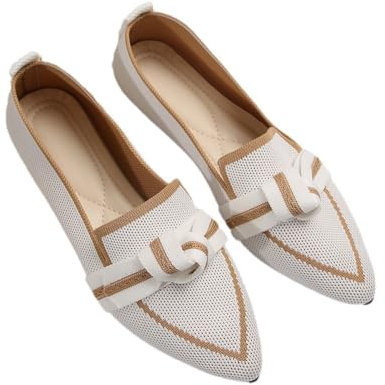 SFSSWSRYDF Women Lightweight Dressy Shoes Slip On Knitted Flat Shoes Pointed Toe Ballet Flats,White,4 UK