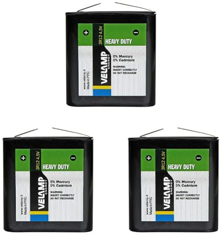 Velamp 3R12/1BP 3R12 Flat 4.5V Battery, zinc Carbon Technology. Ideal for Cases, Experiments, 4.5 V, Green (Pack of 3)